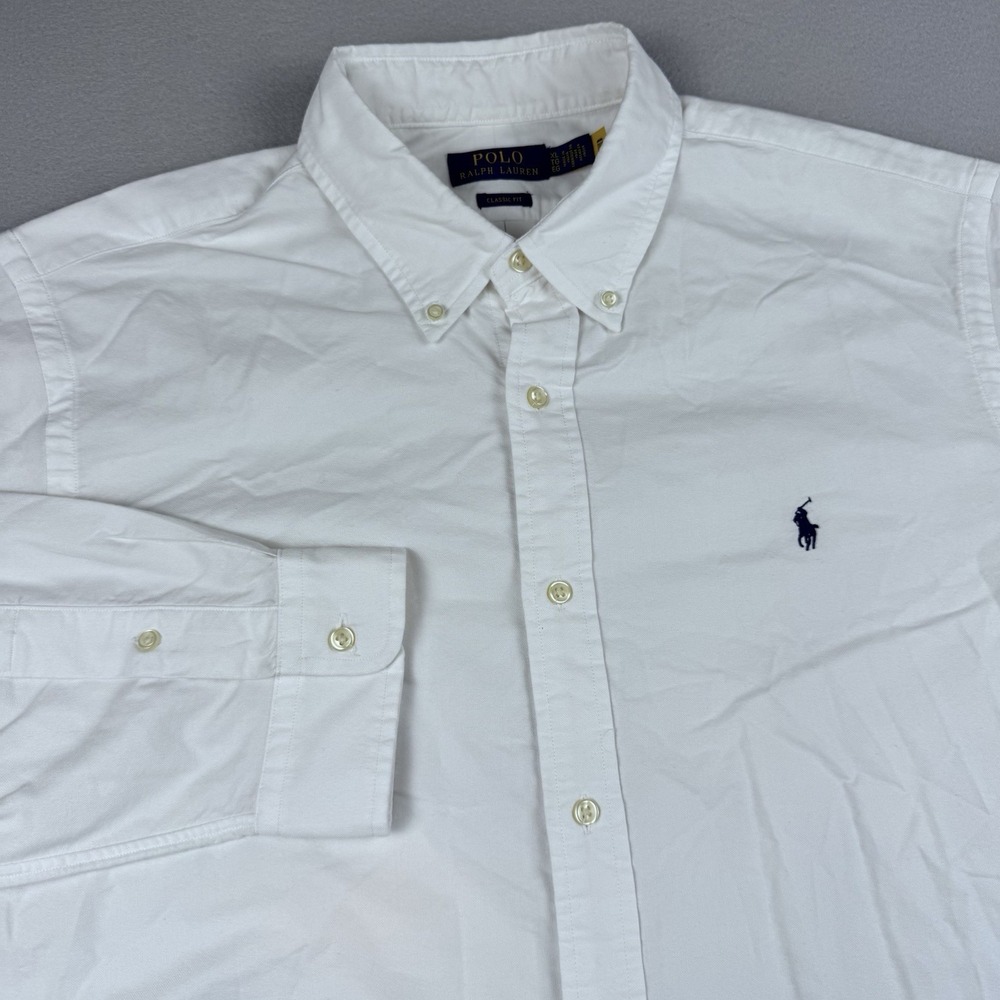 Polo Ralph Lauren Classic Fit Garment-Dyed Oxford Shirt Men XL White Long Sleeve